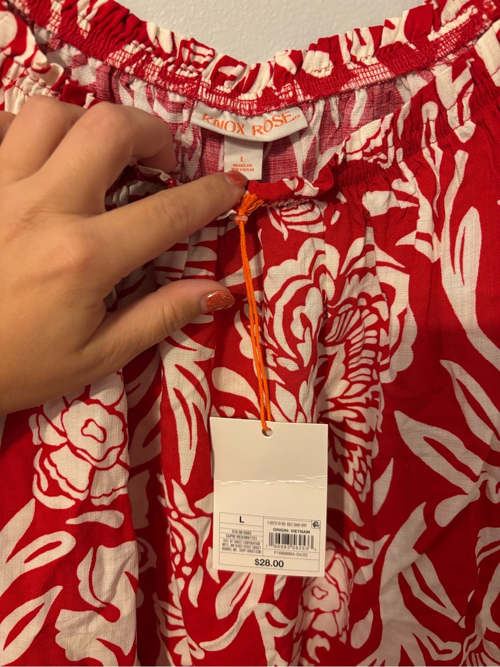New large red and white floral off-the-shoulder blouse by Knox Rose - Picture 3 of 5